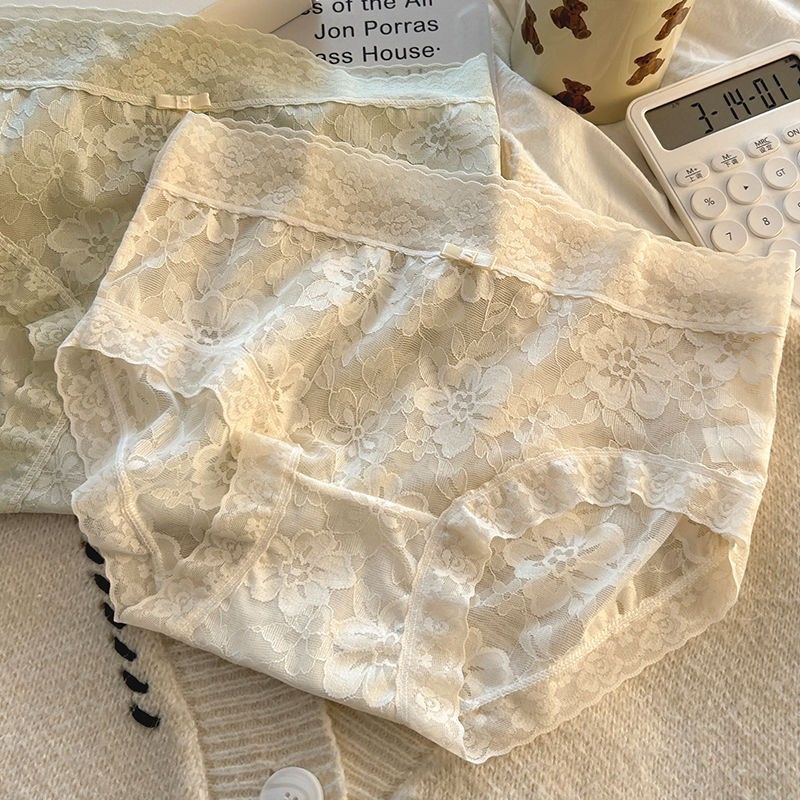 花小纤中腰蕾丝无痕舒适透气藏红花底档底裤女士内裤3396