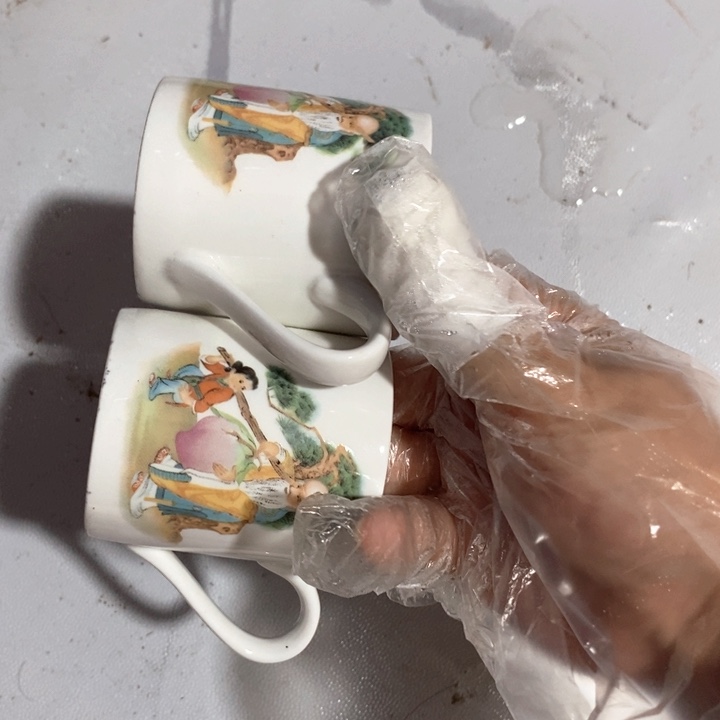 罗***天瓷片寿星直筒杯两个