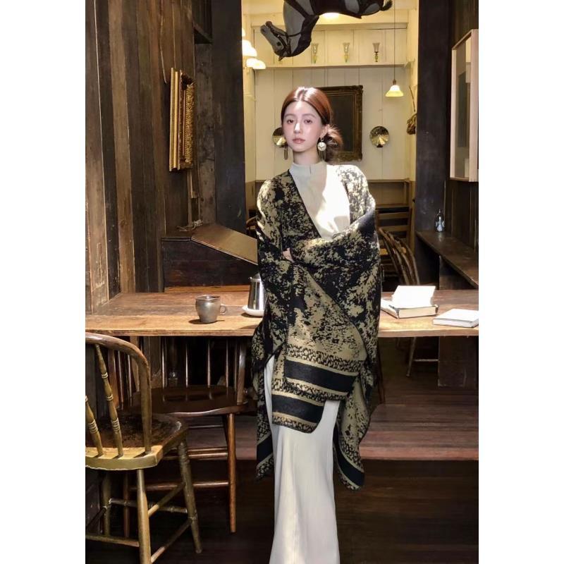 【水墨鎏金】初秋高级感披肩气质仿羊绒围巾旗袍女士外搭T87
