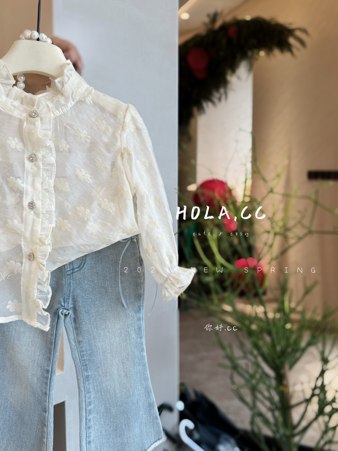 HLCC-8841-儿童洋气百搭小花亮丝衬衫（春款）