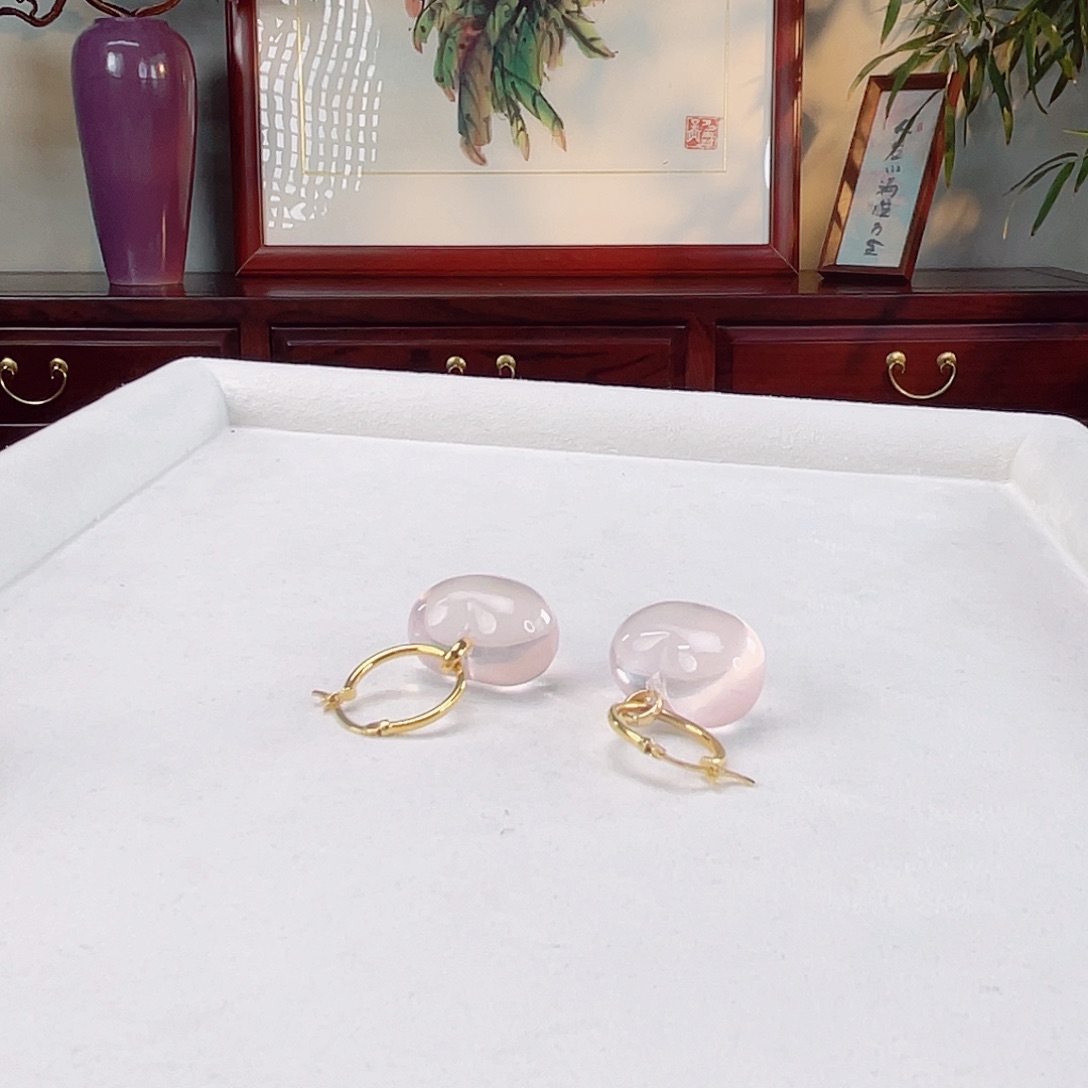 水晶耳饰18K金镶嵌水晶