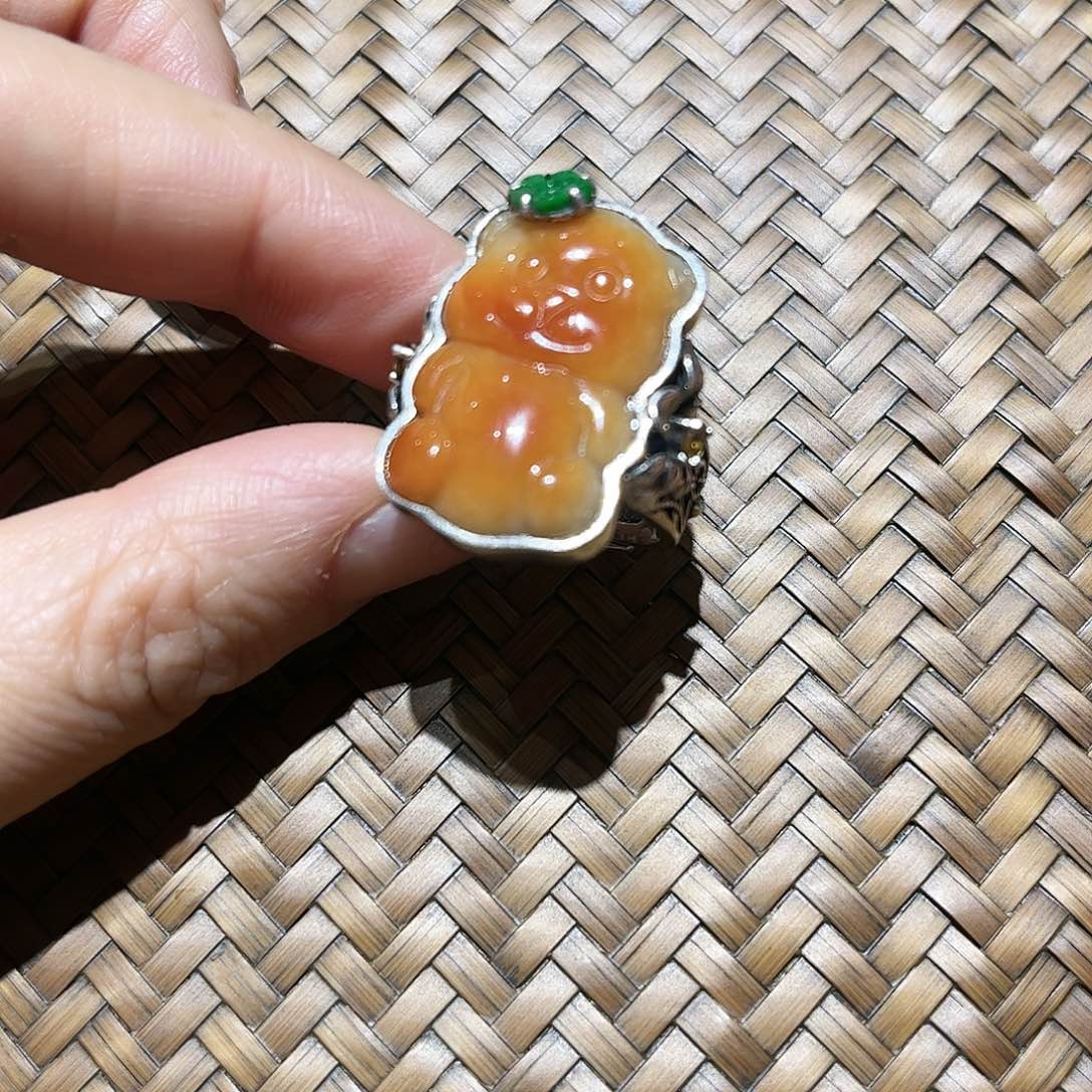 翡翠戒指银S925镶嵌个性十足时尚