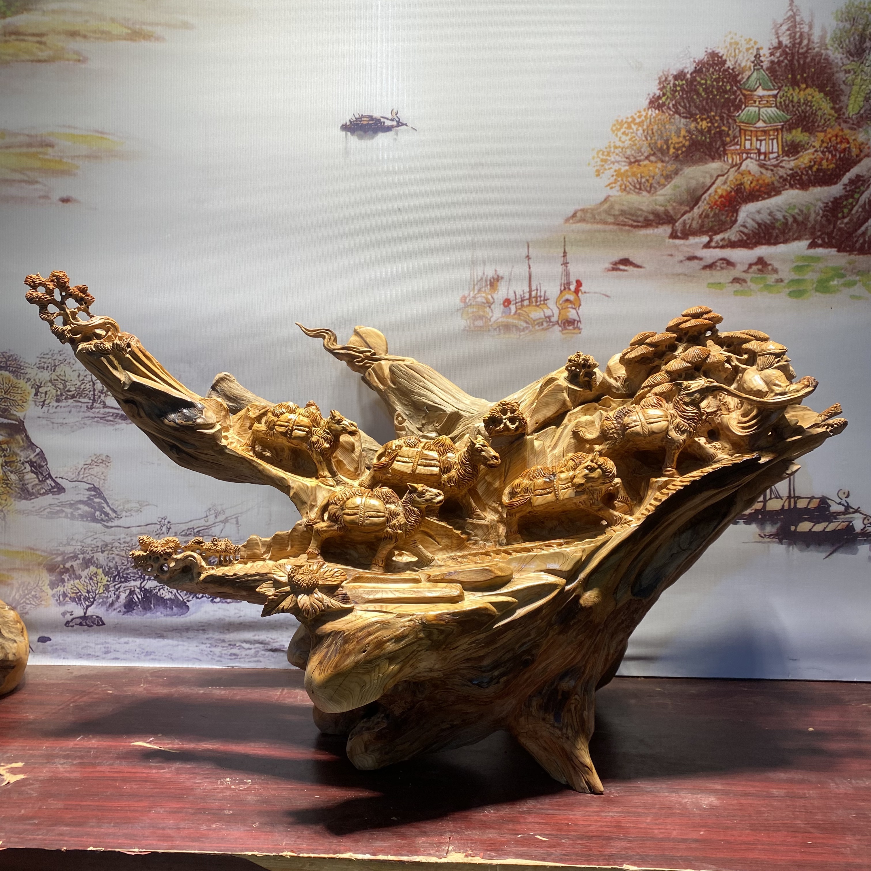崖柏随型精品手工雕刻客厅大摆件木雕工艺品-发家致富