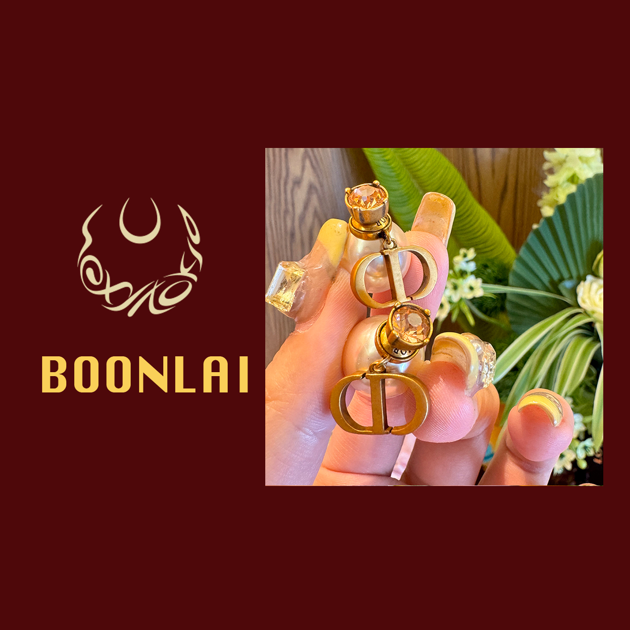 铜合金莫桑石耳饰 Boonlai 金色字母镂空猪鼻子耳环1328