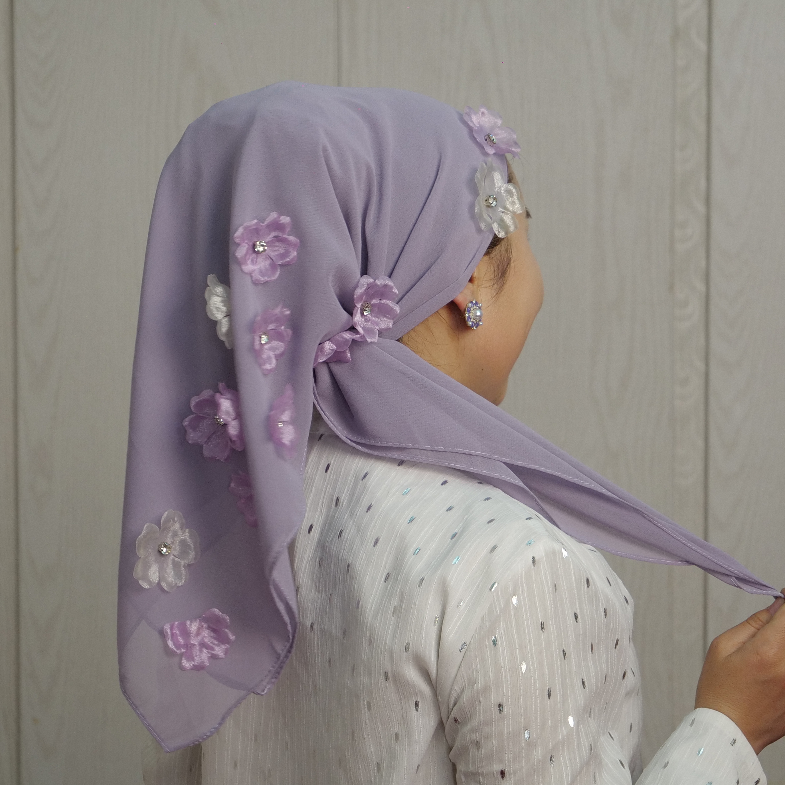 定制款 花朵紫色头巾