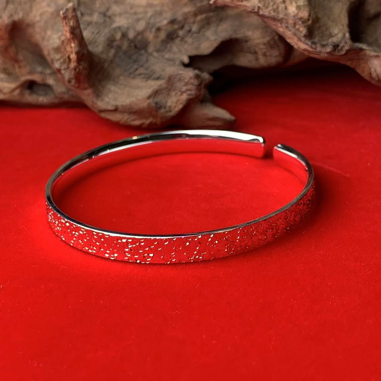 足银手镯 999足银 锤纹碎冰冰手镯 fm/1518