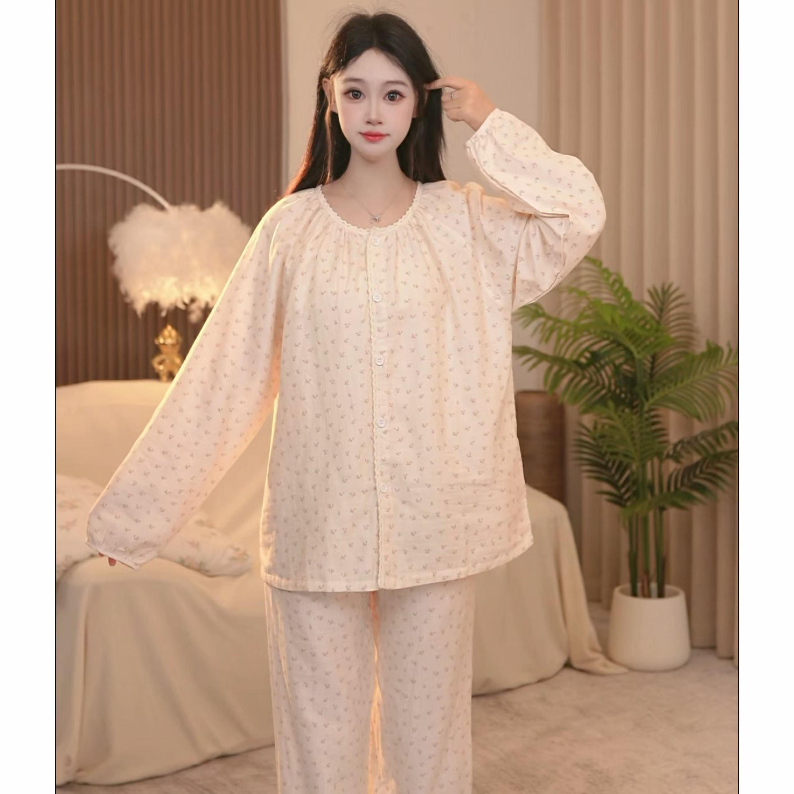 2025新品春秋季上新舒适宽松休闲大码女士睡衣家居服套装AFF