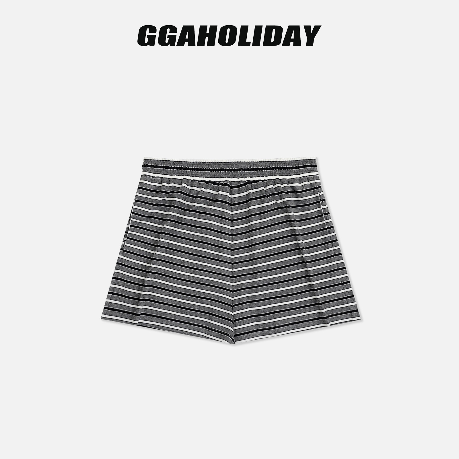 【上新】GGAHOLIDAY时尚百搭经典黑白条纹舒适松紧腰短裤-154079