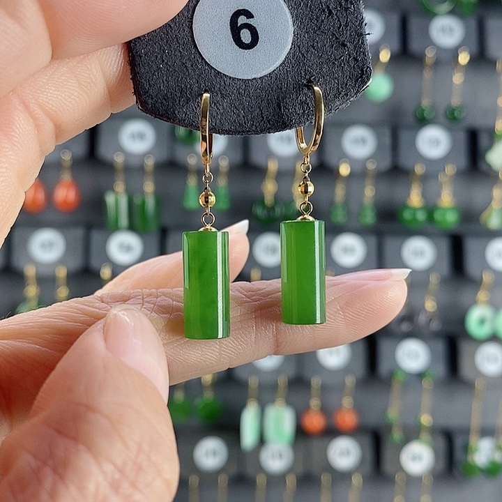 和田玉耳饰18K金镶嵌纯***福