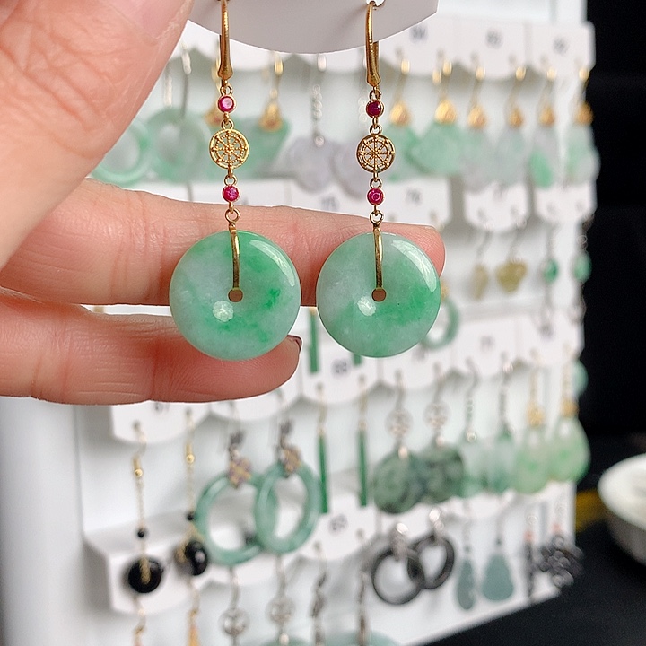 翡翠耳饰18K金镶嵌翡翠