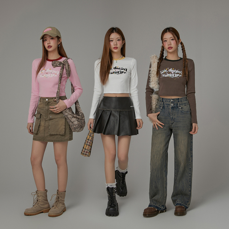 【陈嘉尔专属】CHUU设计感撞色拼接圆领显瘦甜辣风百搭T恤-Q