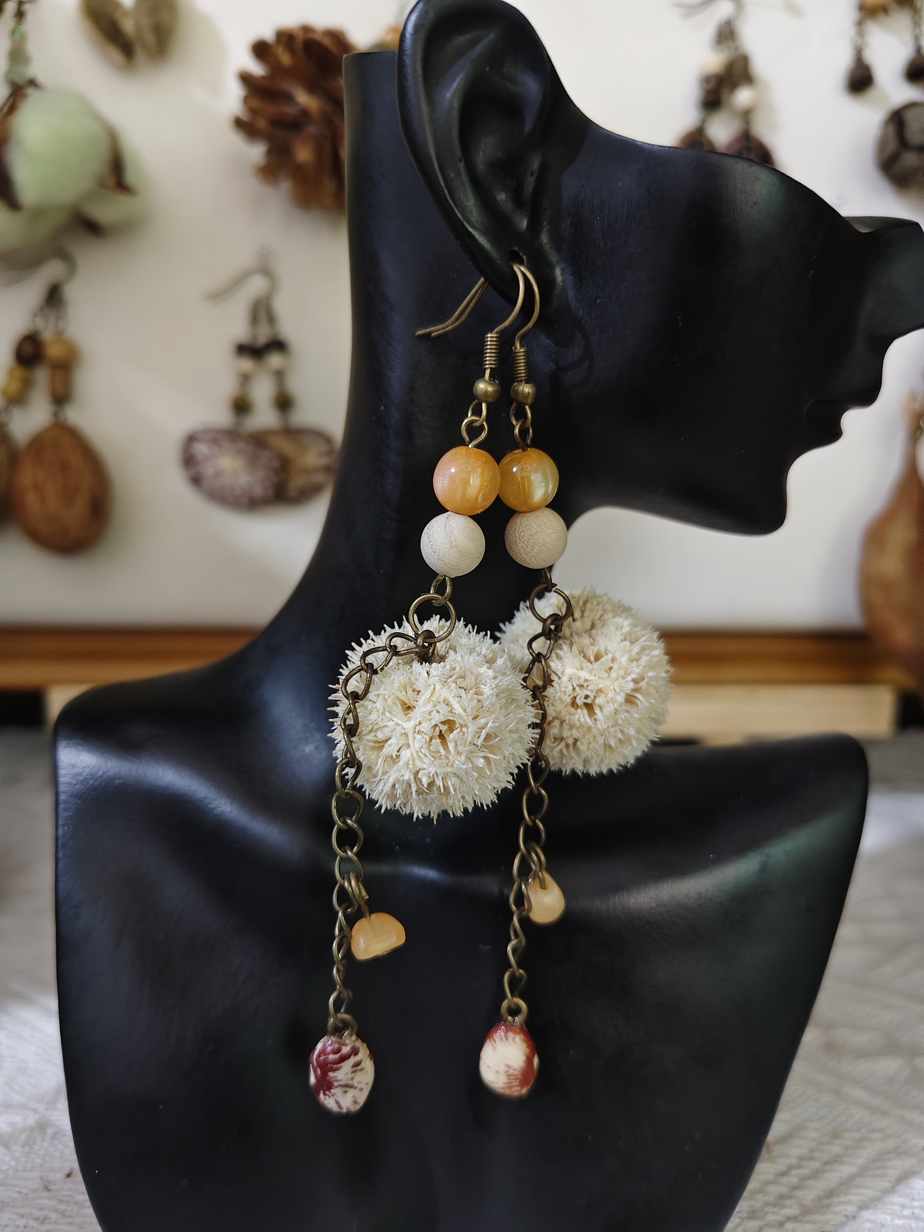 非金属木质耳饰 原创手作古典气质小众复古/夸张个性植物果耳环