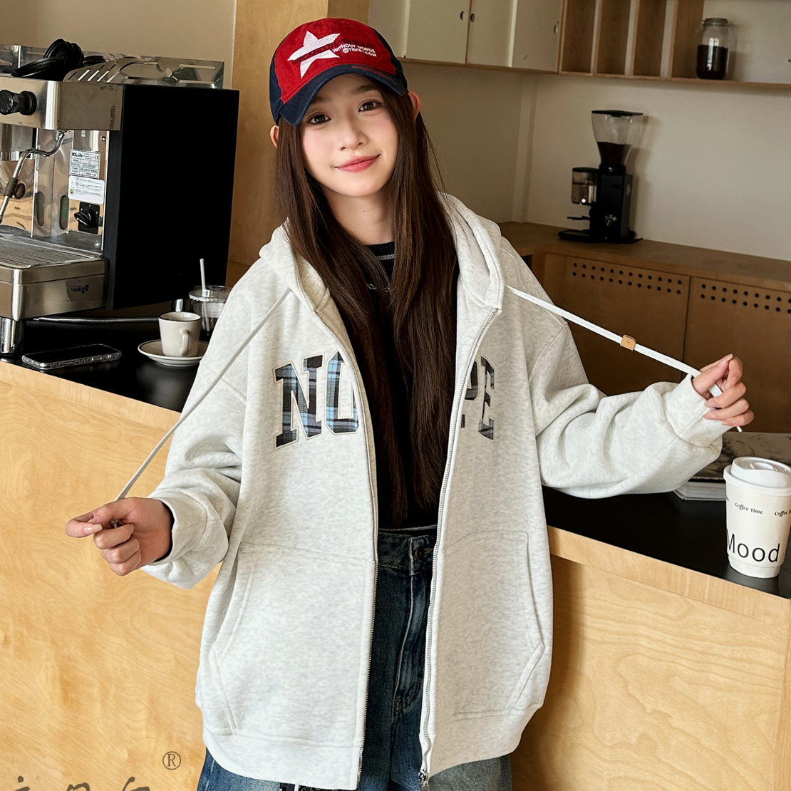 秋冬青少年女童学院风韩版洋气加绒百搭外套春秋宽松学生时尚外套