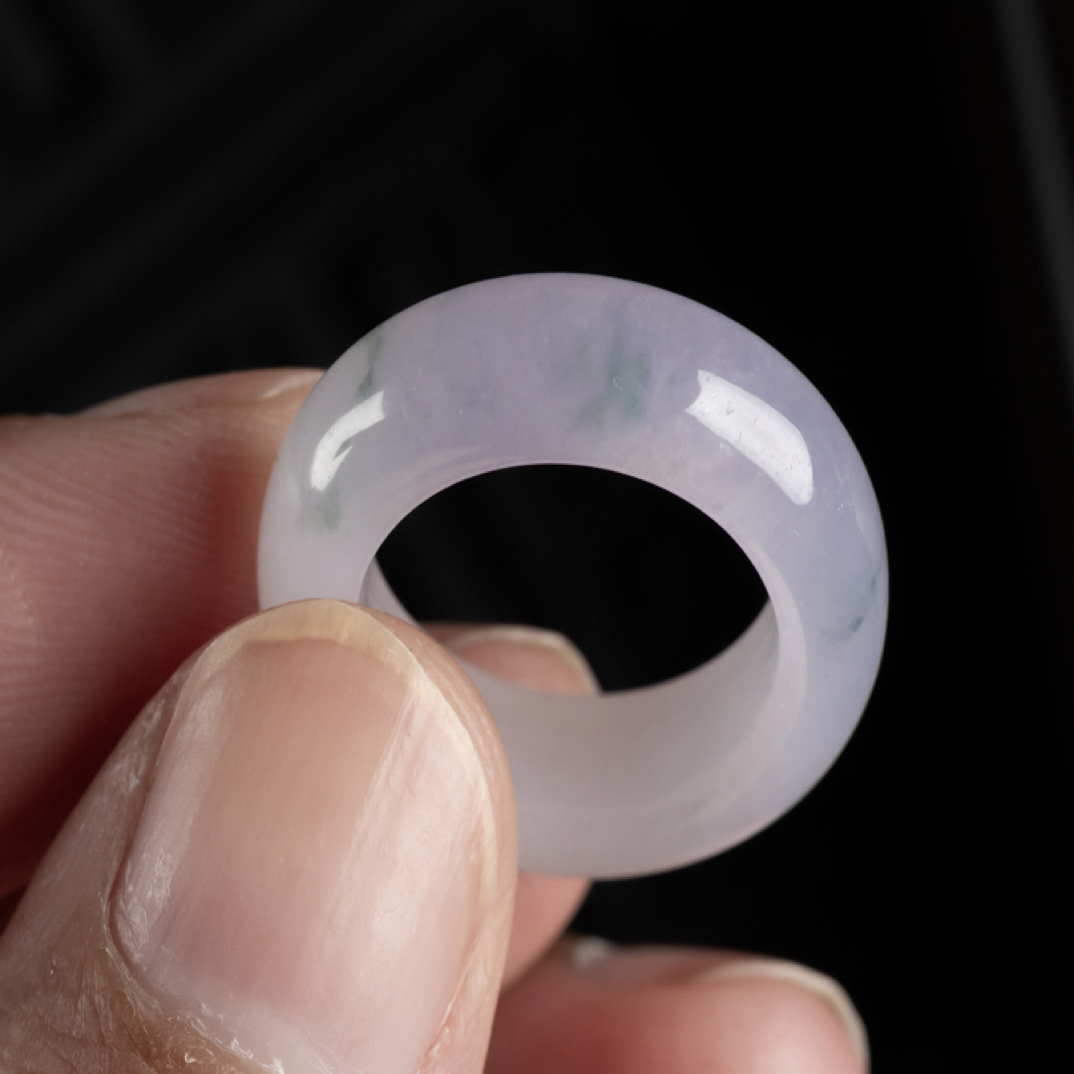 9圈天然缅甸翡翠A货紫罗兰飘花粉紫不失色戒指指环戒圈5.7-3.8mm