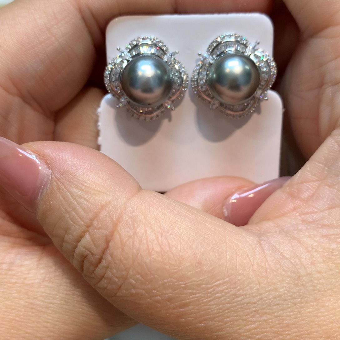 海水珍珠耳饰银S925镶嵌