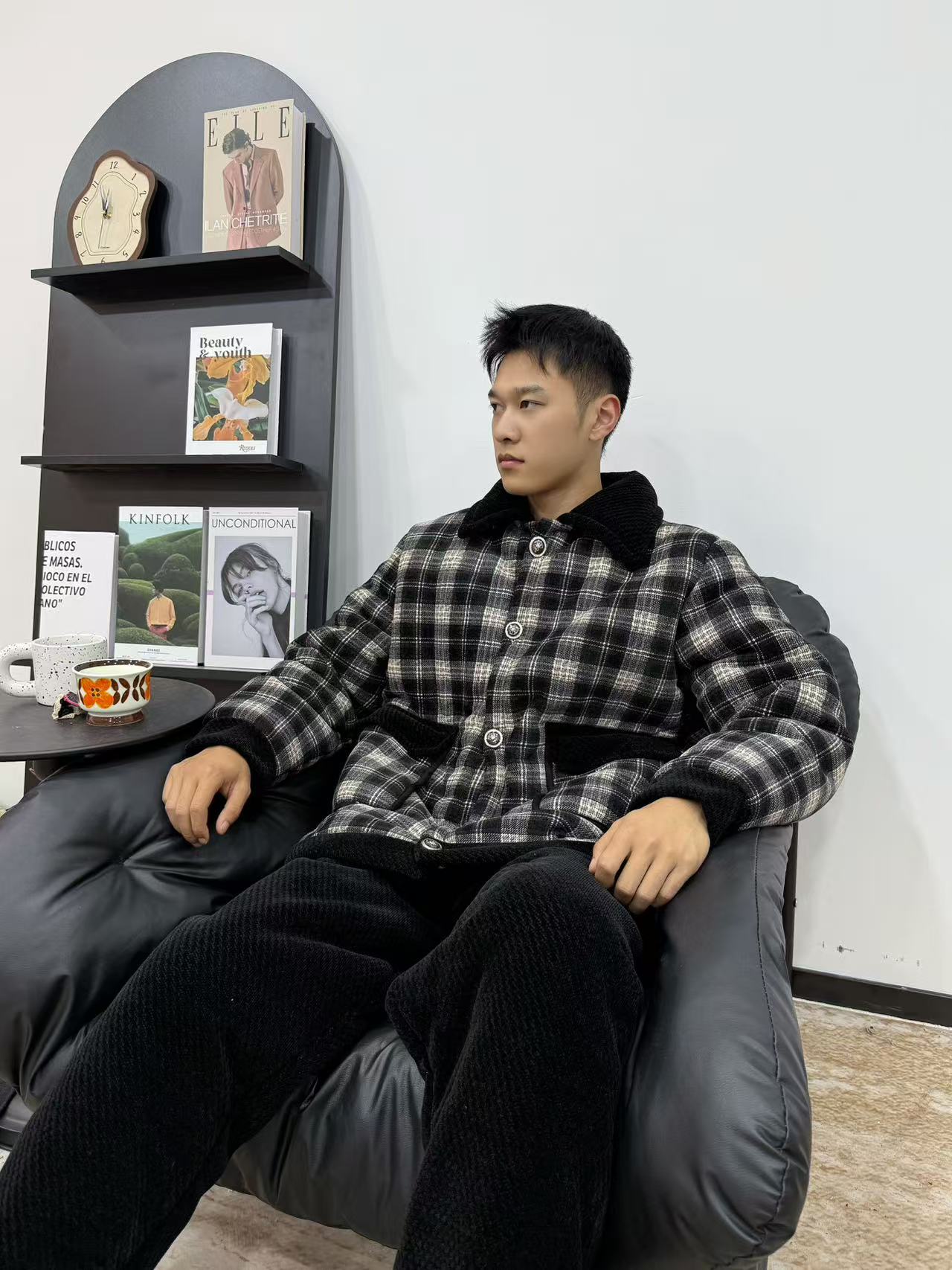 【0276-71格子雪尼尔】冬男士睡衣套装加绒外穿保暖家居服三层夹棉