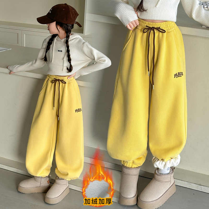 【毛妈潮牌】女童冬装加绒休闲卫裤2025新款中大童时尚洋气百长裤