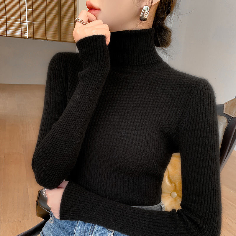 春秋薄款高领紧身针织衫长袖常规款女内搭打底衫女士韩版