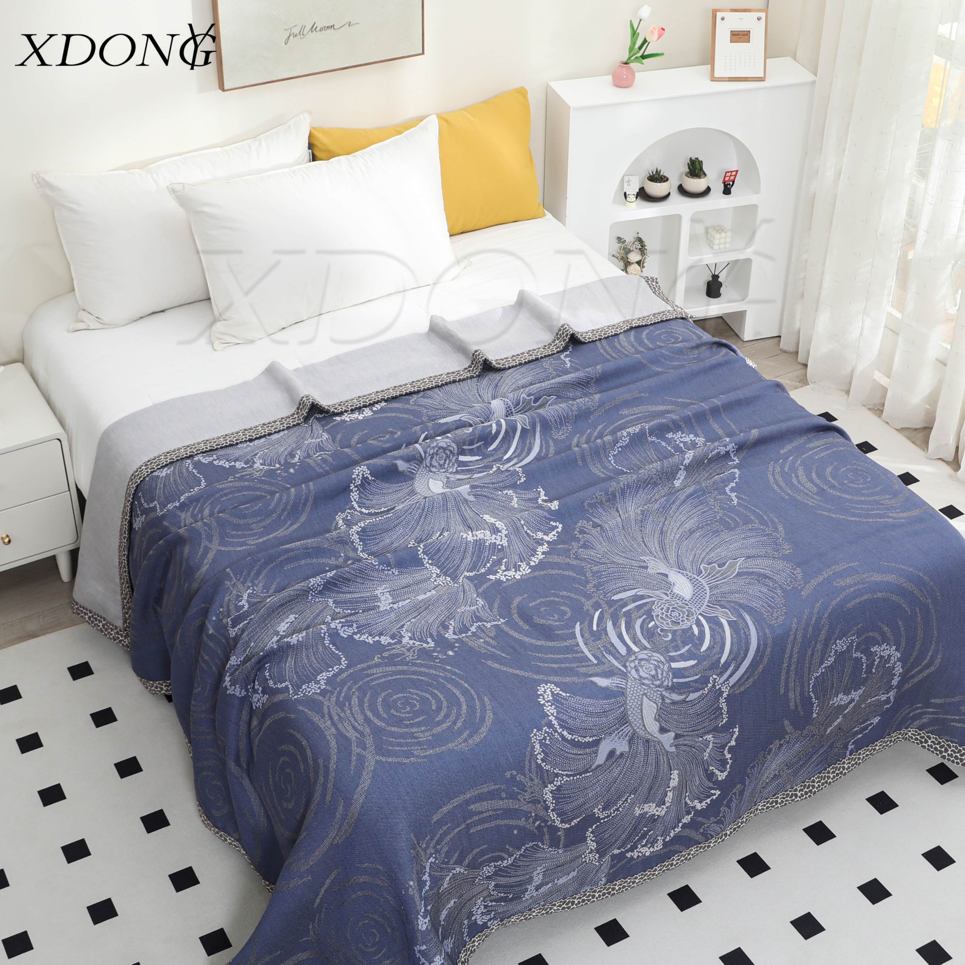 XDONGY（冬云家纺）200*230 慕鱼蓝色 高定头等舱莱赛尔纱布床盖