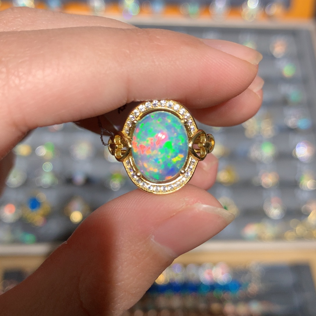 银S925镶嵌欧泊欧泊戒指y