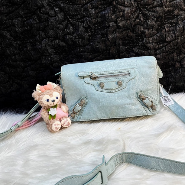 95新 Balenciaga/巴黎世家 巴黎世家蓝色mini机车胖丁斜挎包