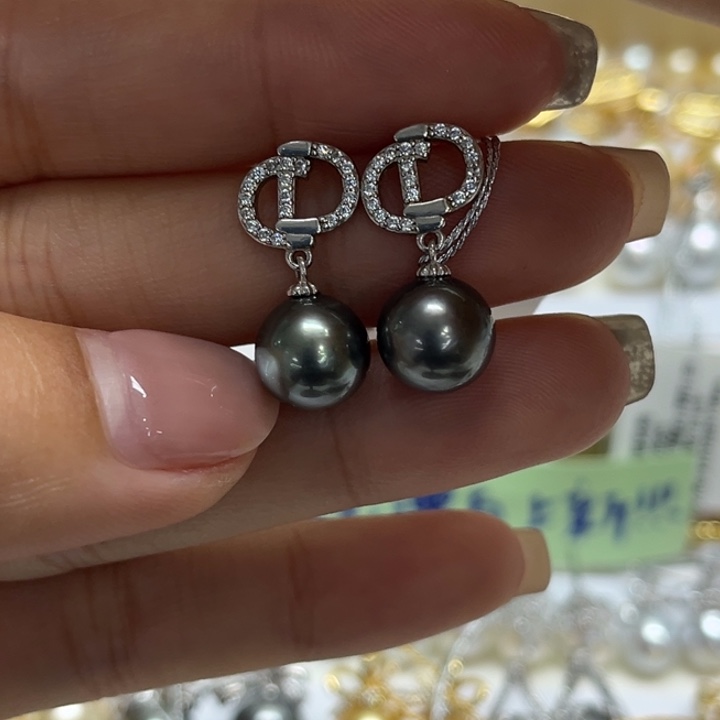 银S925镶嵌耳饰海水珍珠9-10mm59号