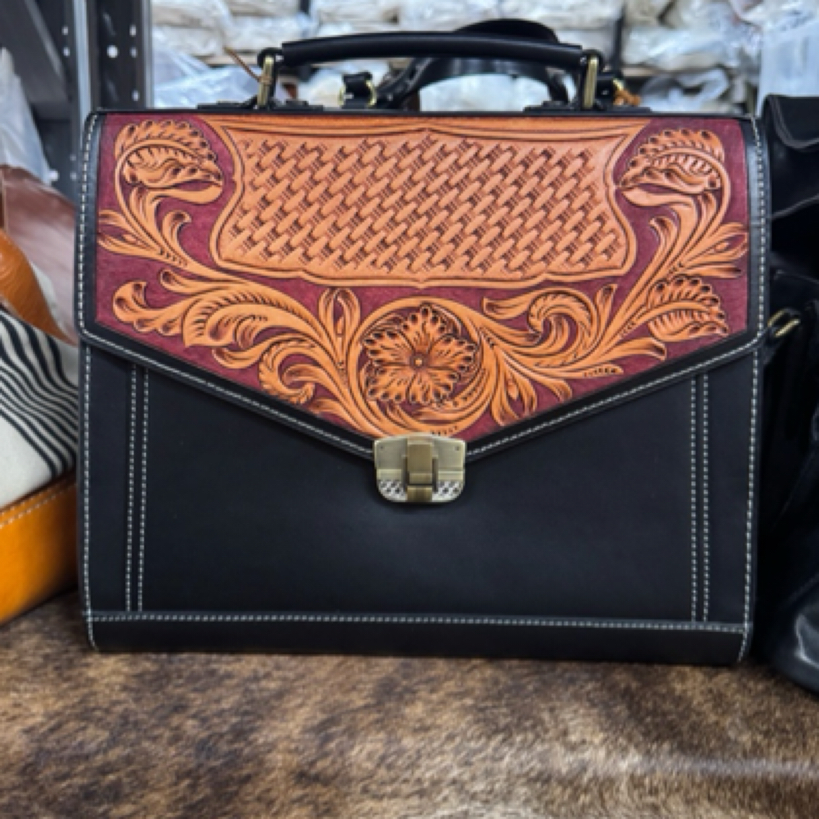 复古公文纯手工雕刻皮雕公文包真皮纯牛皮个性国风高端