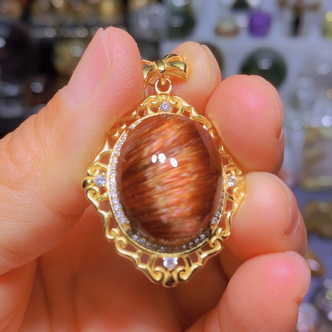 吊坠银S925镀金镶嵌水晶天然水晶