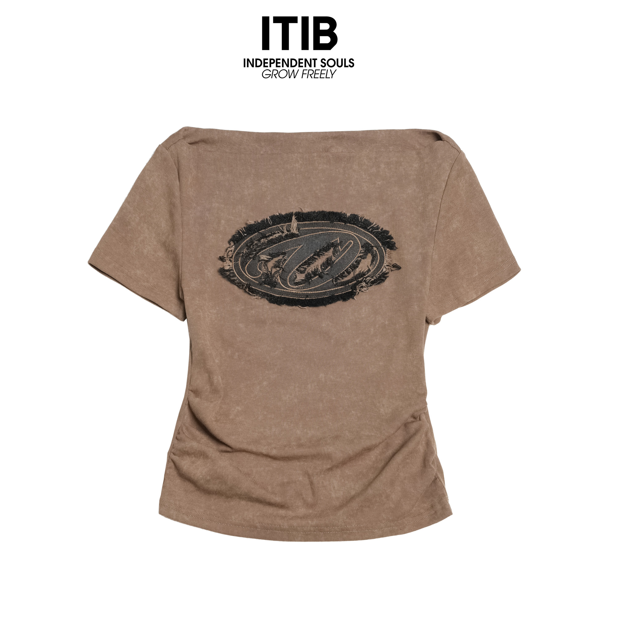 ITIB夏季2025新款印花做旧圆领贴布绣一字领T恤IBE2STOHL0319