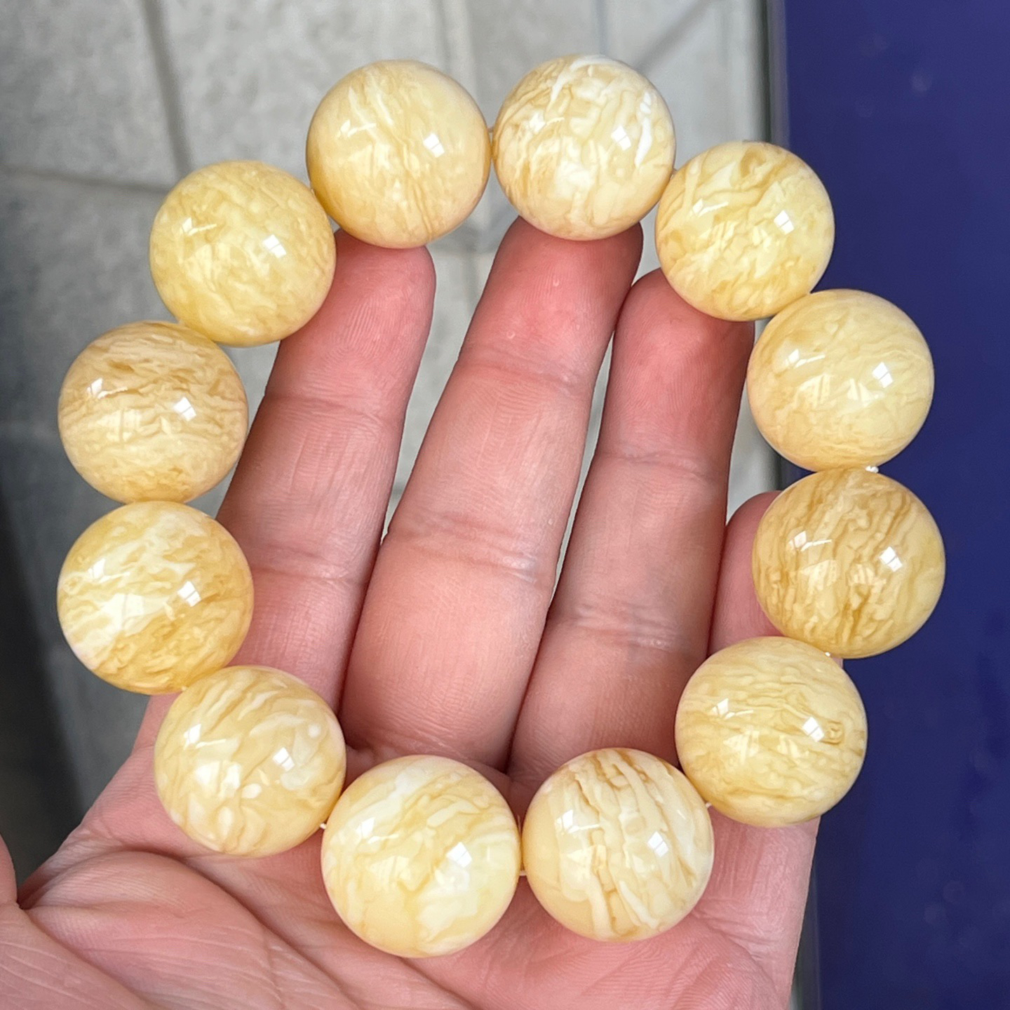 20mm天然精品俄料虎皮纹高货蜜蜡圆珠手串 58.43