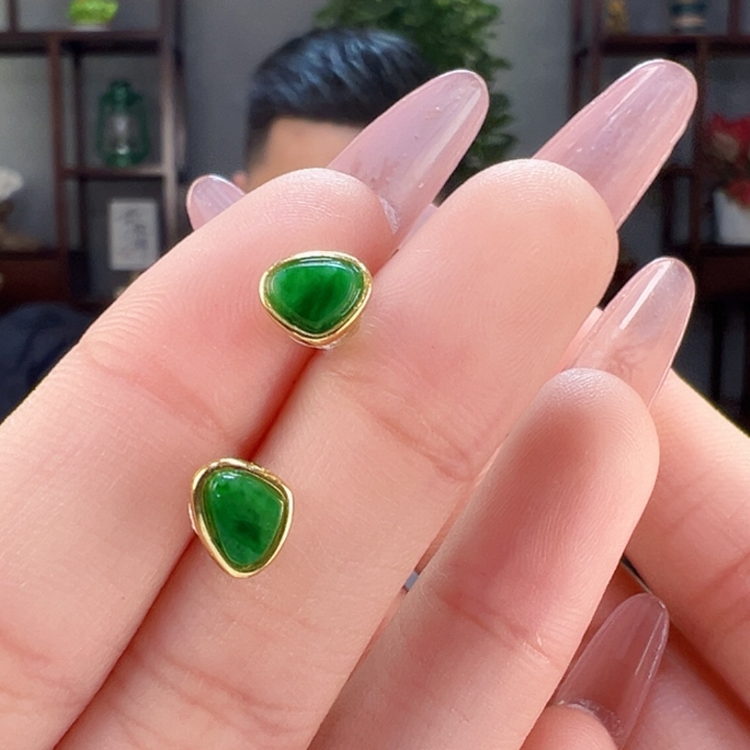 翡翠耳饰银S925镶嵌耳环17