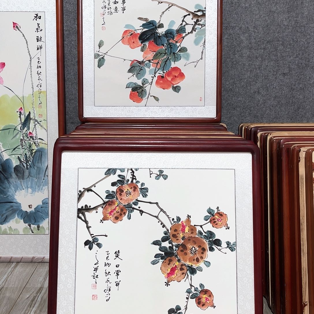 国画书画作品带框63×63