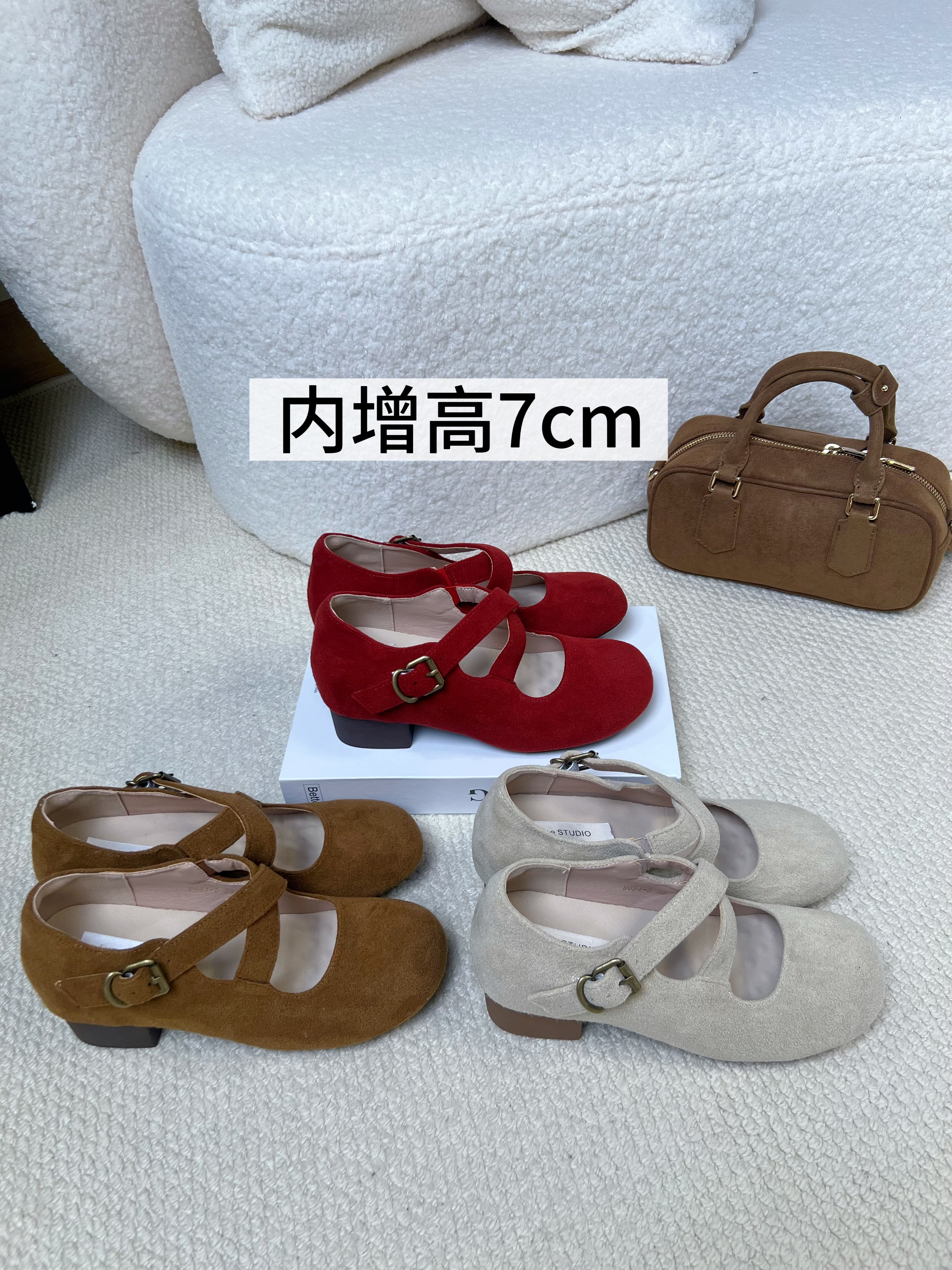 新款女士内增高7cm秋冬季百搭复古软底时尚舒适圆头内增高公主鞋