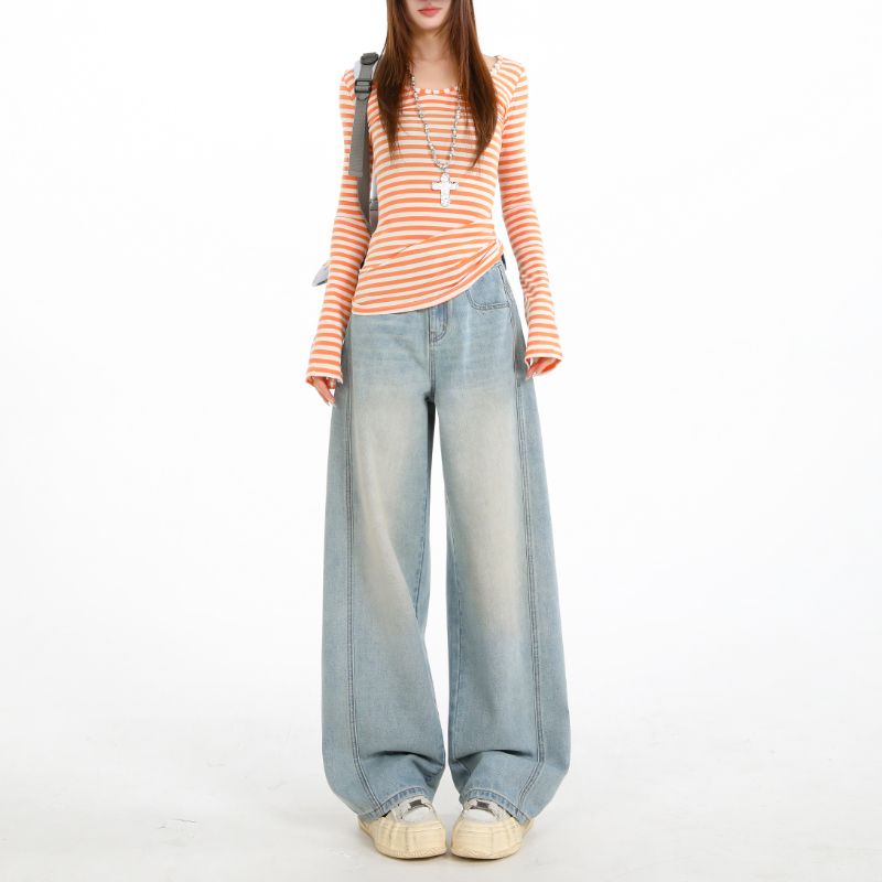 【薇哥】设计感2026春装新款弯刀裤阔腿拖地牛仔裤女