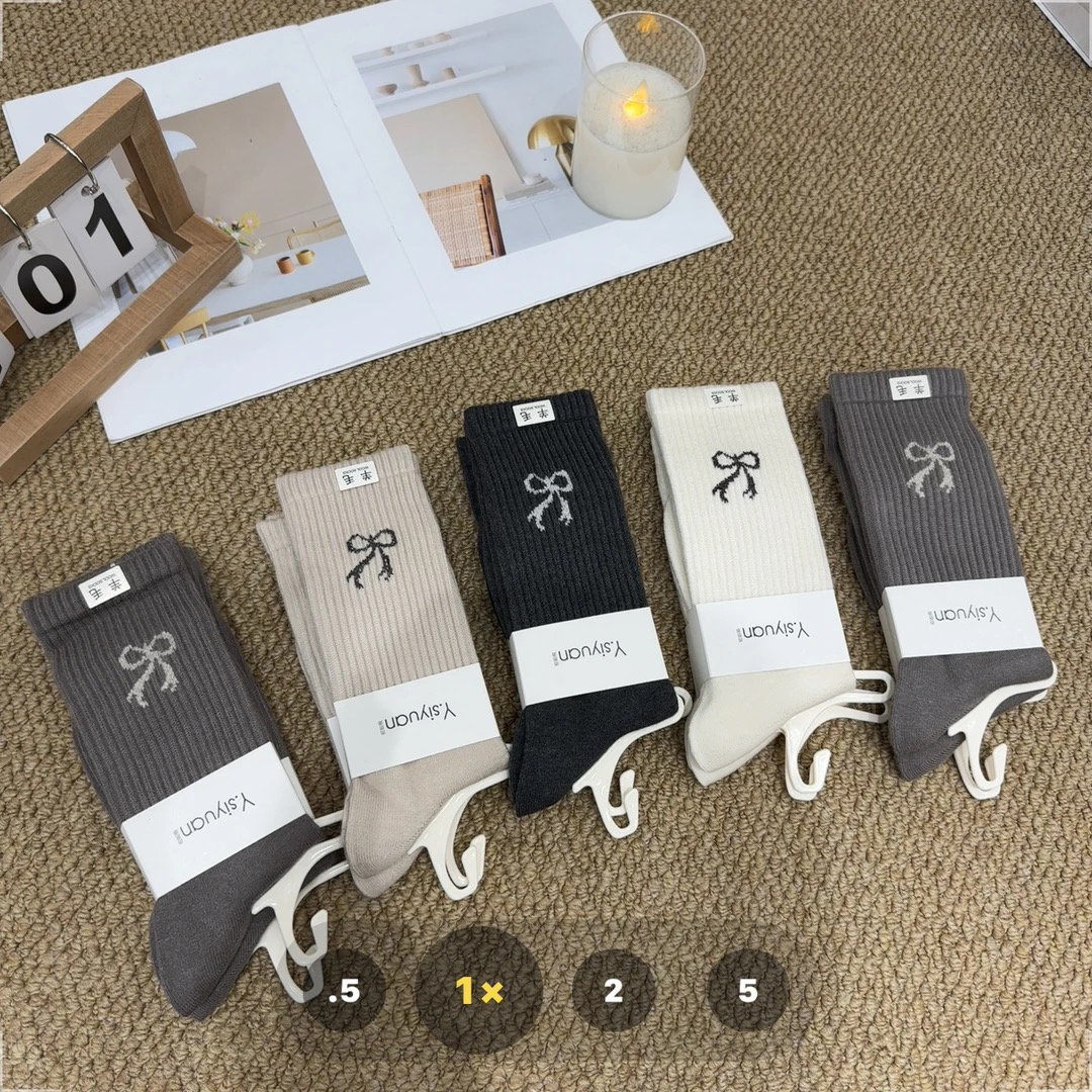 【七安倩】蝴蝶结中筒袜（5双装）