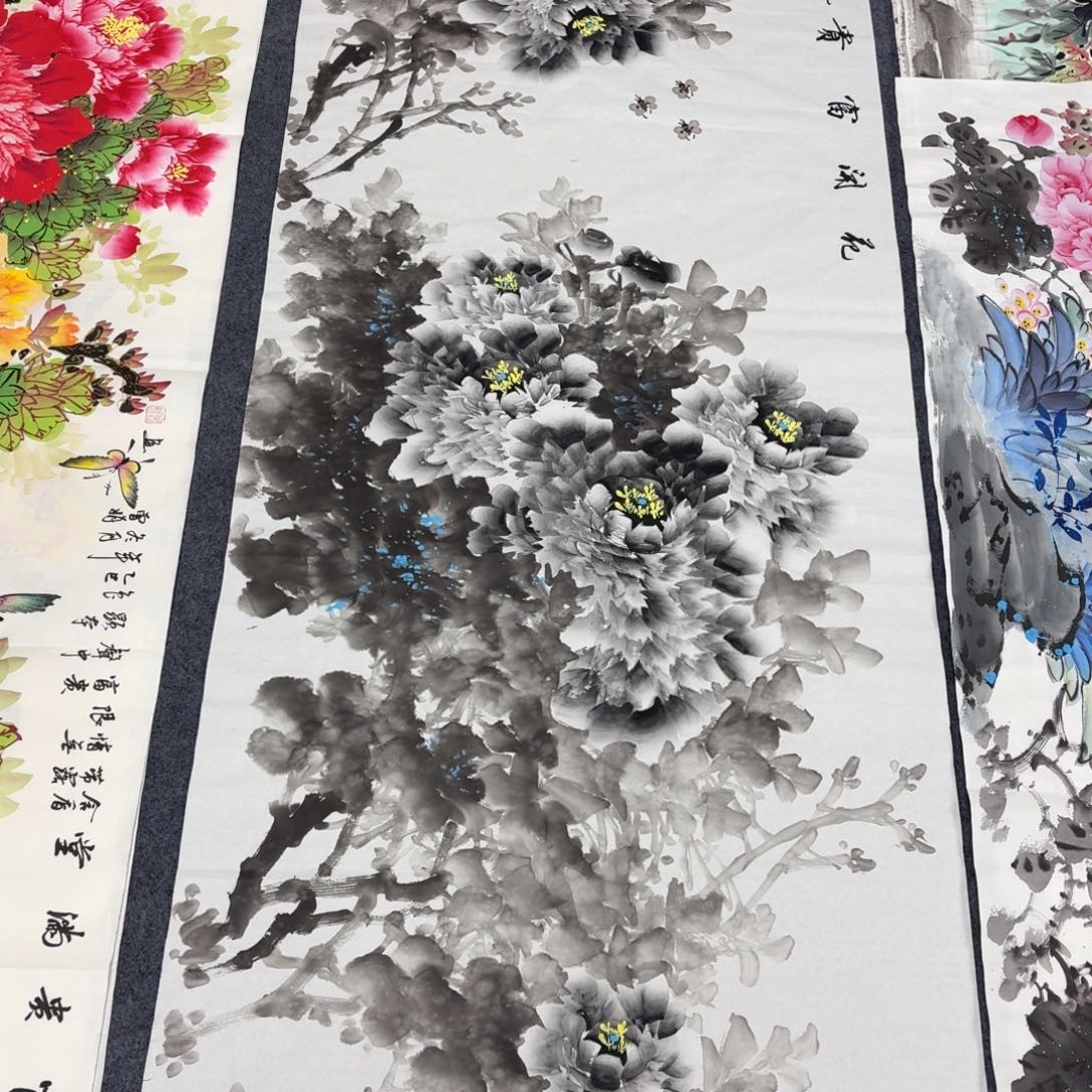 国画180×70墨牡丹手绘画画画