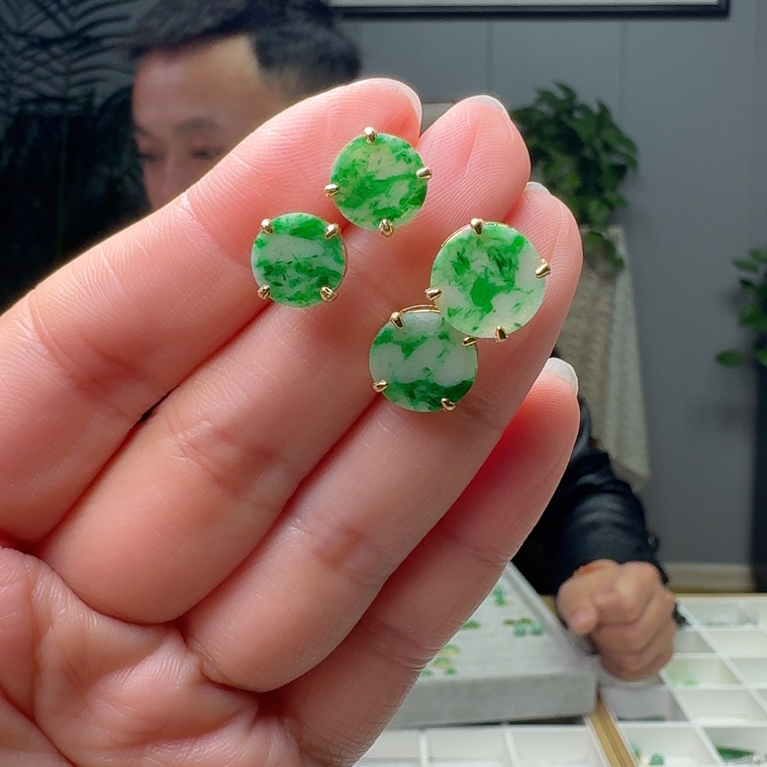 翡翠银S925镶嵌耳饰多样性发货其一