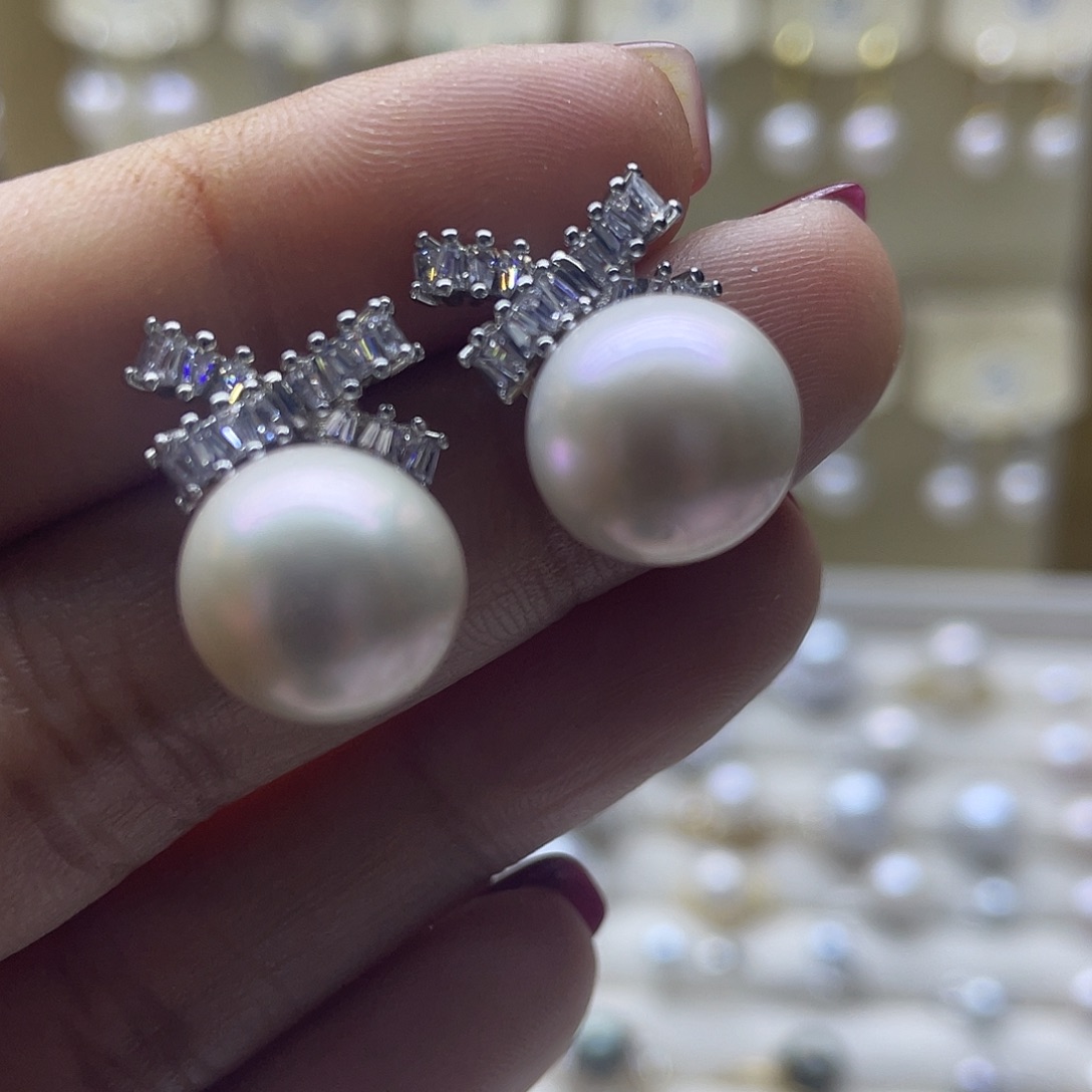淡水珍珠耳饰银S925镶嵌