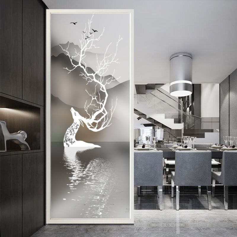 艺术玻璃屏风隔断客厅遮挡磨砂长虹彩绘钢化玻璃入户玄关装饰定制