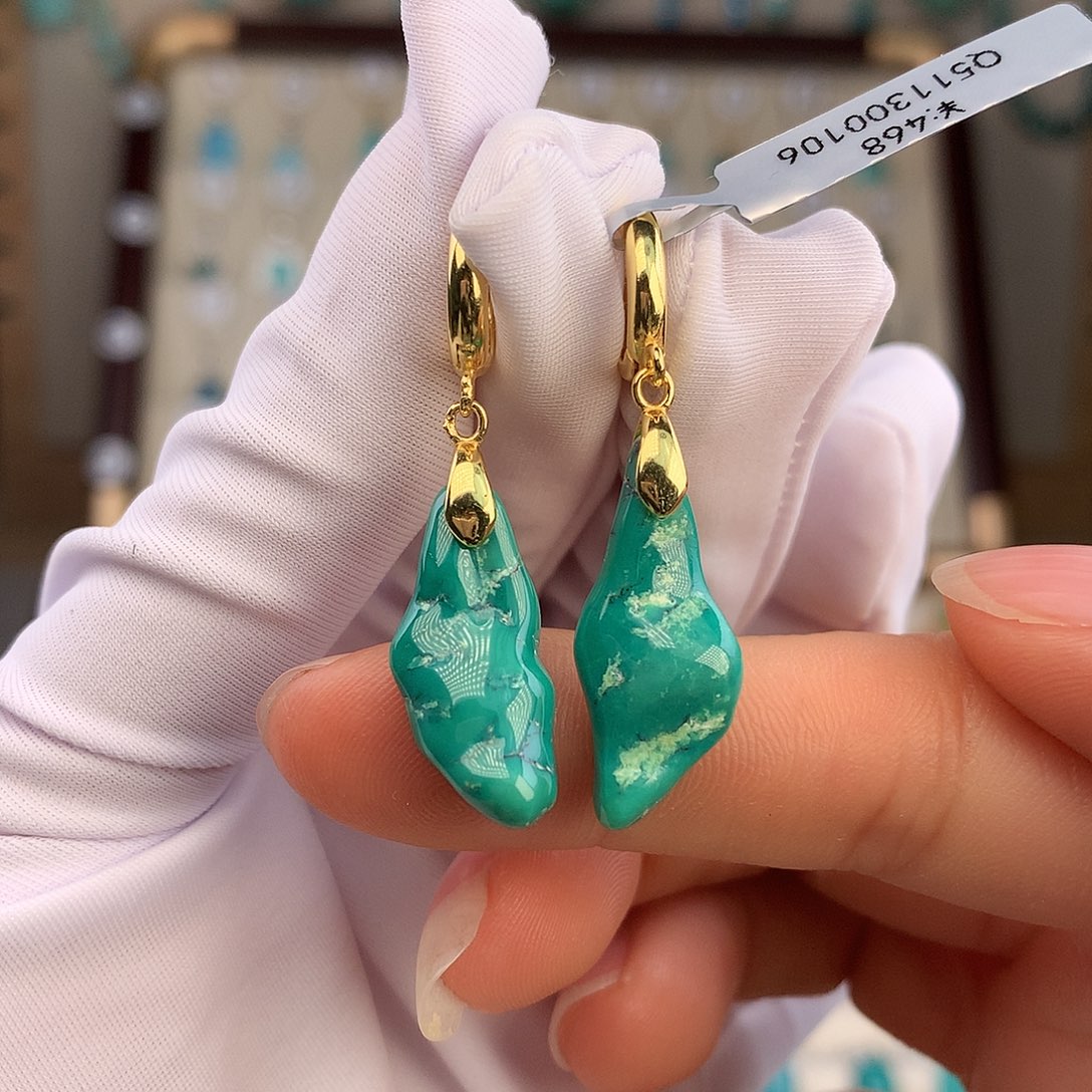 绿松石银S925镶嵌耳饰