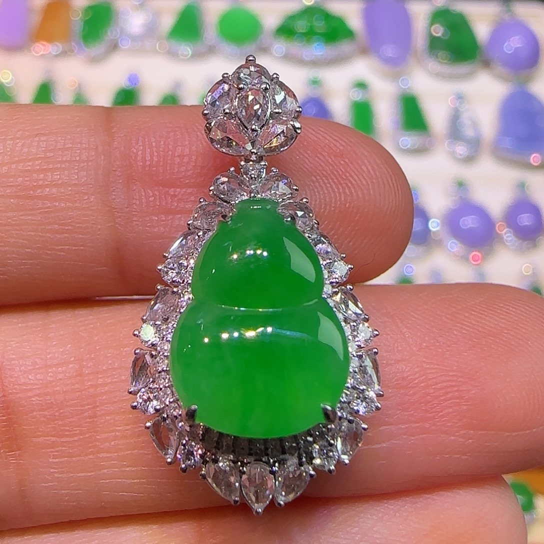 翡翠18K金镶嵌吊坠(不含链)