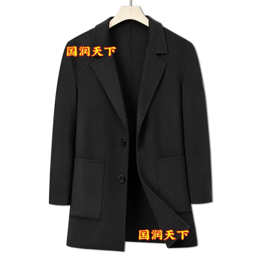 100%羊毛2025新款加厚双层手工缝制秋冬男士中长大衣 