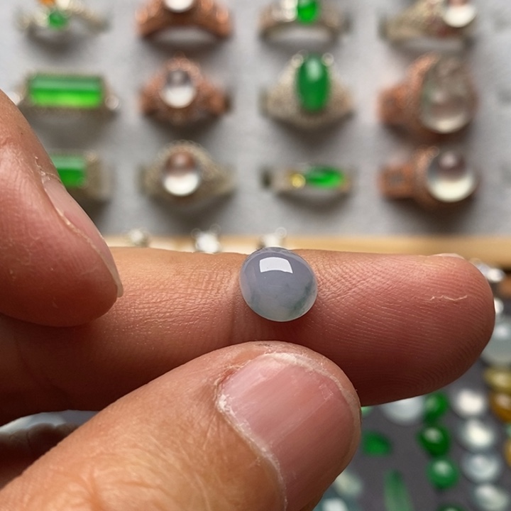 翡翠裸石细糯化紫色戒面8.6×7.6×4.8