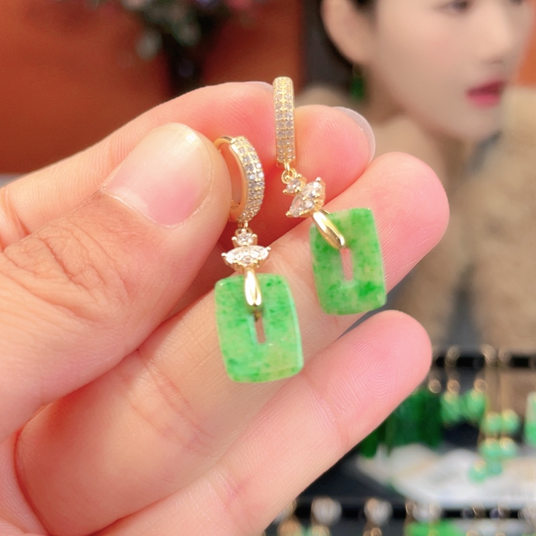 翡翠银S925镶嵌耳饰