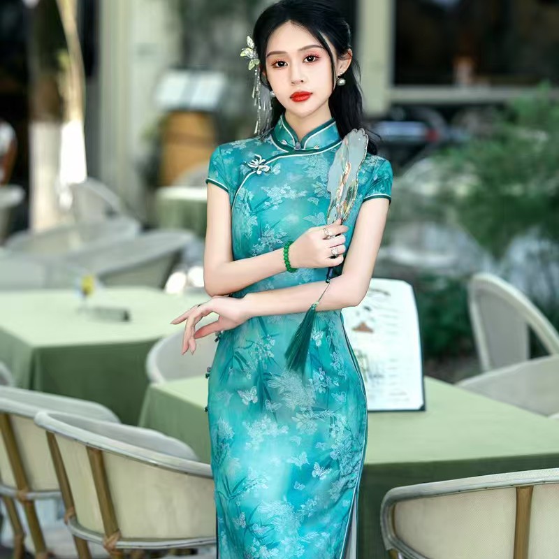 5649新中式旗袍日常可穿2025夏季高端素雅国风礼服改良老上海长款