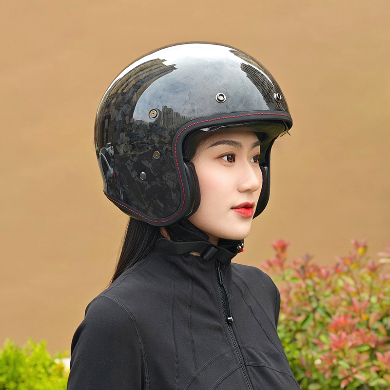 MOKA复古机车摩托车头盔碳纤维透气巡航骑行防护新国标3C安全男款