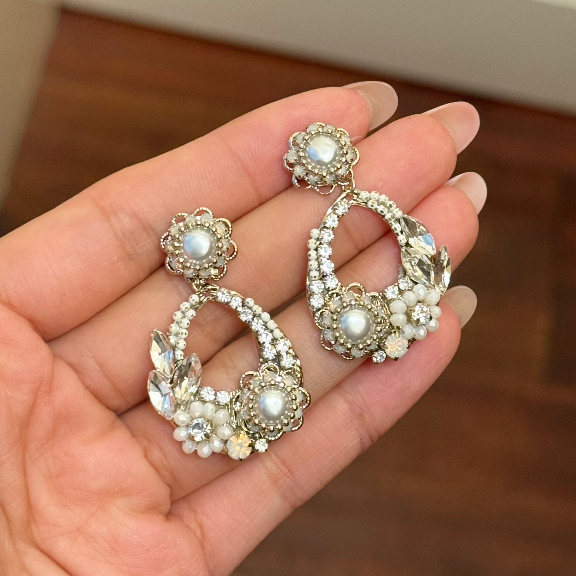 铜合金仿珍珠耳饰 E0584 东大门手工定制繁花精致水滴耳环