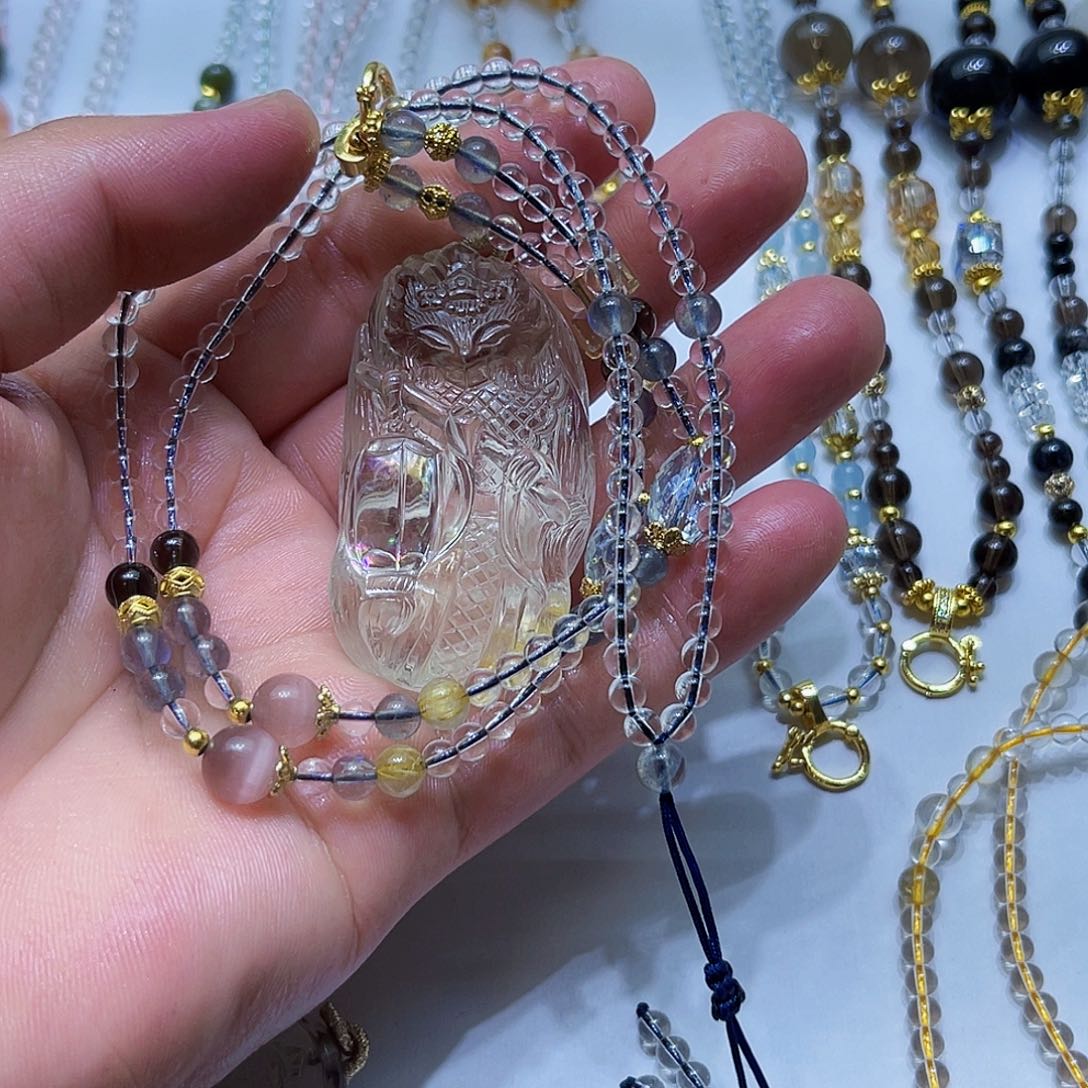 水晶颈饰未镶嵌雨*子胶花公子七彩九尾狐