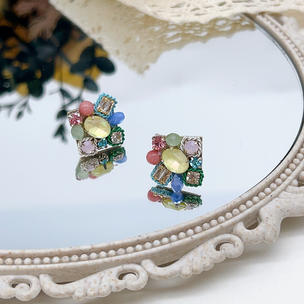 铜合金仿水晶耳饰 银针 03008 好啊商店 手工款方形耳钉