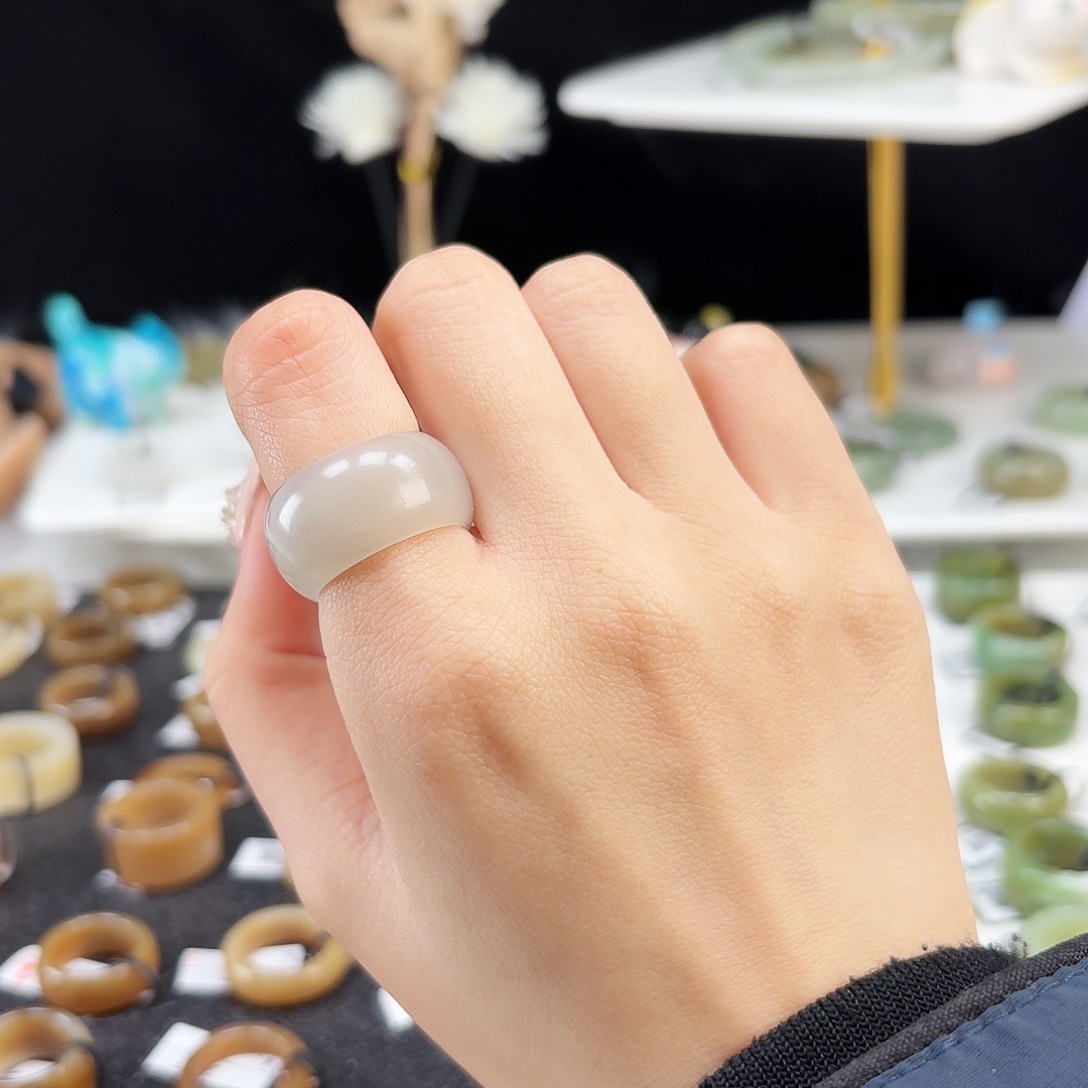 和田玉未镶嵌戒指P48冰透紫墩墩17.3不退换